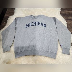 Champion Gray Crewneck with Navy Michigan Arch Eco Fleece Size Large